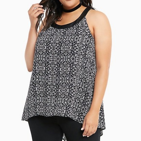 torrid Tops - Floral Print Faux Leather High Low Tank Top